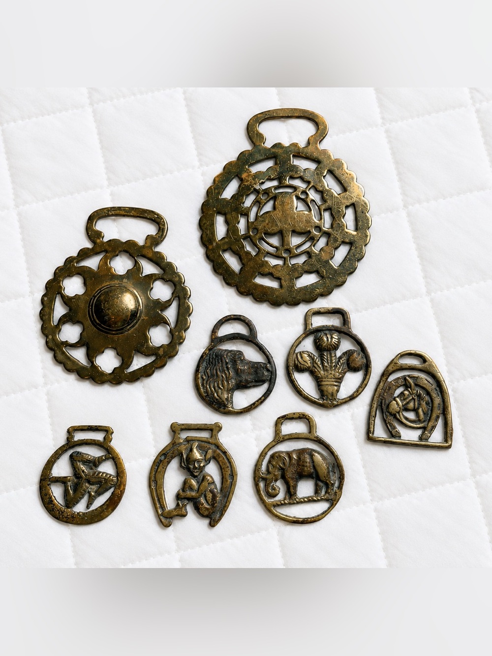 Vintage Brass Horse Medallion Lot - 8pc